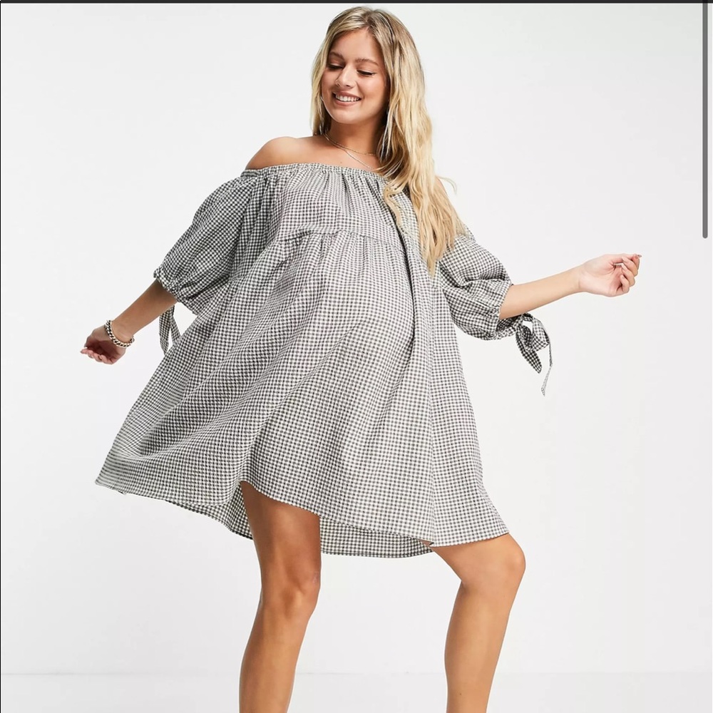 strapless gingham maternity mini dress